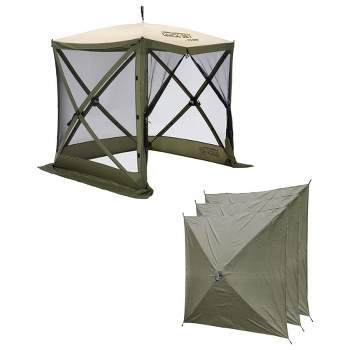 CLAM Quick Set Traveler 6x6Ft Portable Outdoor 4 Sided Canopy Shelter, Green/Tan + Clam Quick Set Screen Hub Tent, Accessory Only, Green (3 Pack)