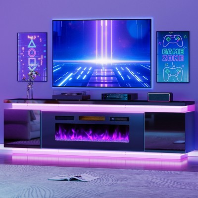 Skyzoo Electric Fireplace TV Stand for TVs up to 80" with LED Lights & 4 AC Power Outlets, TV console for Living Room
