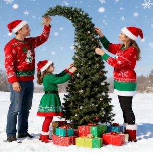 SEVOBAL Artificial Trees 6 ft Bent Top Christmas Tree, Whimsical Xmas Tree Slim High Mountain Fir with Metal Stand, Green, 34.04"*7.49"*72" - 1 of 4