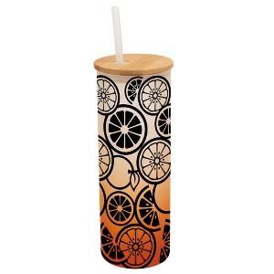 Elanze Designs Citrus Summer Lemon Lime Orange Wrap-Around Design 25 Ounce Frosted Gradient Glass On-The-Go Coffee Travel Skinny Tumbler Mug Cup, - 1 of 1