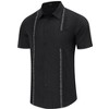 Men's Cotton Linen Shirt Short Sleeve Cuban Guayabera Casual Summer Beach Button Down Shirts With Pocket - 2 of 4