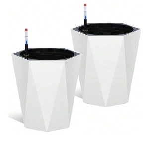 Modern Diamond Planters - 2-Pack featuring self-watering system, drain holes and water monitor. Ideal for indoor and outdoor use. - 1 of 4
