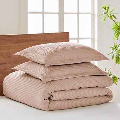 Blush Twin Cotton Waffle Comforter Set