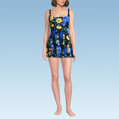 Lands' End Women's Square Neck Corset Seamed Swim Dress - 8