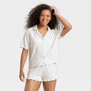 Women's Pointelle Notch Collar Shirt and Shorts Pajama Set - Wild Fable™ - 1 of 4