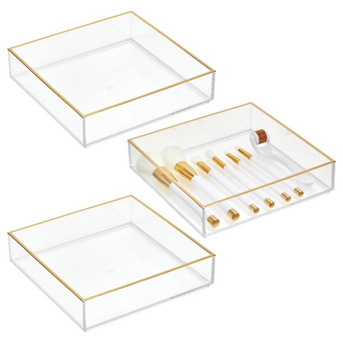 mDesign Plastic Cosmetic Vanity Storage Organizer Box, Hinge Lid, 4 Pack, Clear