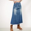 Anna-Kaci Women's High Waist A-Line Denim Maxi Skirt with Front Patch Pockets and Raw Hem Detail - 3 of 4
