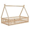 Okak Twin/Full Size Floor Bed Frame with Removable Tent-Shaped Roof &Safety Guardrails for Toddlers 2-6 Years, Easy Assembly Kids Bed, Kids Room - 2 of 4
