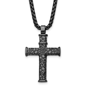 Black Bow Jewelry Men's Gunmetal Plated Stainless Steel Reversible Cross Necklace, 24 In - 1 of 3