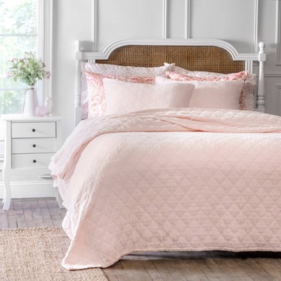 Queen Mariana Cotton Matelasse Coverlet Set Blush - Martha Stewart