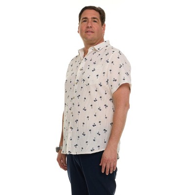 Canada Weather Gear Men’s Seersucker Short Sleeve Shirt with Allover Palm Print – Lightweight Button-Down Casual Shirt