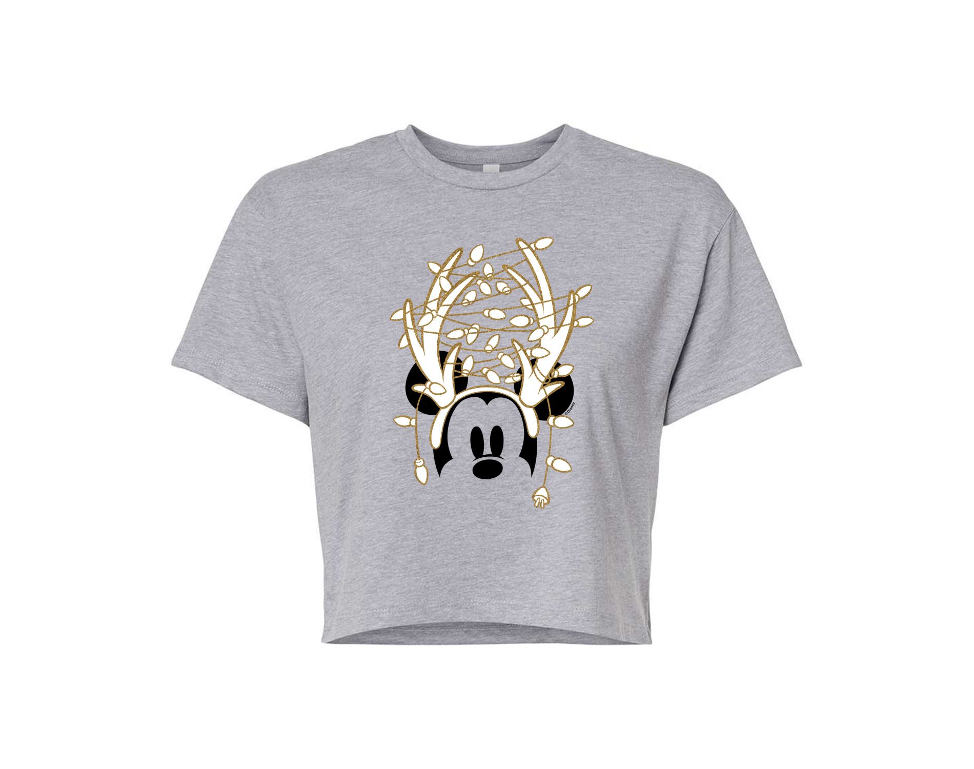 Women's - Disney - Christmas Lights Mickey Cropped Graphic T-Shirt