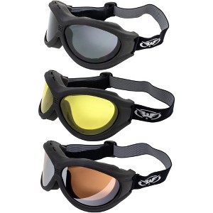3 Pairs of Global Vision Eyewear Big Ben Safety Motorcycle Goggles with Smoke, Yellow, Drive Mirror Lenses - 1 of 4