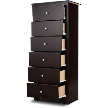 Tangkula 6 Drawers Dresser 53.5" Tall Chest Standing Storage Cabinet with Metal Knobs Wooden Chest of Drawers Brown