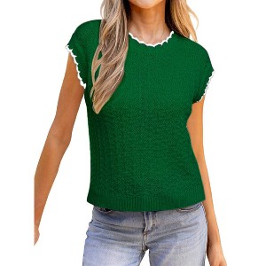 Clearlove Women's Cap Sleeve Sweater Vest Trendy Casual Knit Tops - 1 of 2