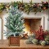 Small Christmas Tree with Lights, 24 Inch Prelit Artificial Mini Christmas Tree, Tabletop Snow Flocked Xmas Tree in Wood Pot for Office Desk - 3 of 4
