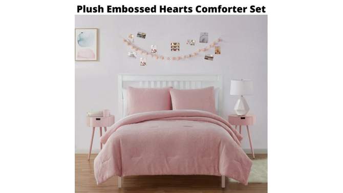 Plush Embossed Hearts Kids' Comforter Set White - Olivia & Finn, 2 of 9, play video