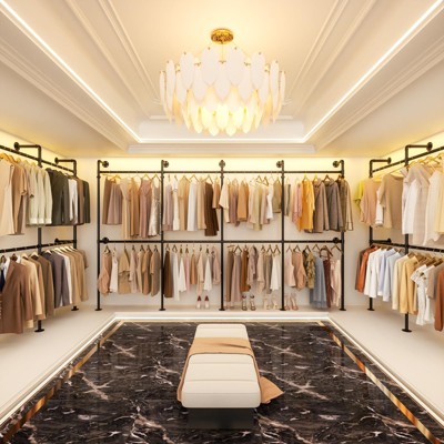 Besiost Corner Wall Mounted Closet System, Pipe Clothing Rack with Hanging