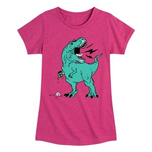 Girls' - Instant Message - Trex Ice Cream Fitted Short Sleeve Graphic T-Shirt - 1 of 4