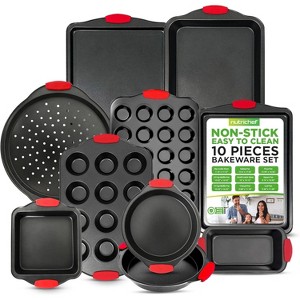 NutriChef NCSBS10S.5 Deluxe Nonstick Carbon Steel Bakeware Set with Red Silicone Handles – 10-Piece Kitchen Oven Pans - 1 of 4