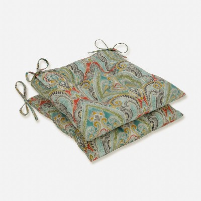 2pk Pretty Witty Reef Wrought Iron Outdoor Seat Cushion Blue - Pillow Perfect: Weather-Resistant, Tufted