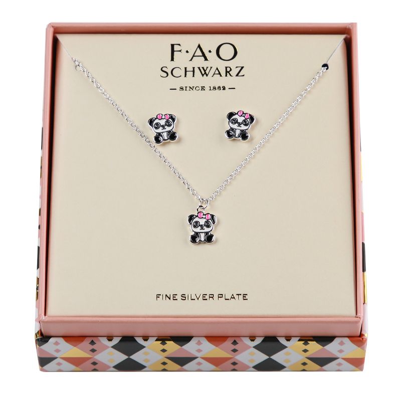 FAO Schwarz Enamel Panda Bear Necklace and Earring Set, 2 of 4