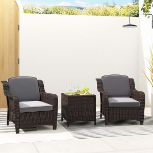 Costway 3 PCS Outdoor Patio Furniture Set with Cushions and Tempered Glass Coffee Table - 1 of 4