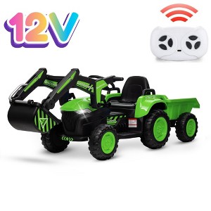 3-in-1 Ride-On Kids Excavator with Remote Control, 12V Electric Car Toy with LED Lights, Bluetooth Music, Digger and Trailer - 1 of 4