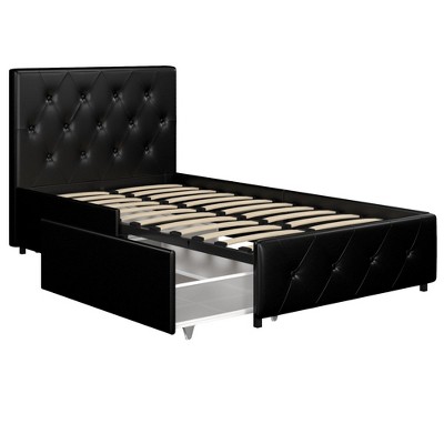 Twin Black Faux Leather Upholstered Platform Bed with Storage Drawers