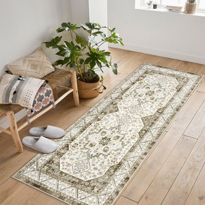 Low Pile Soft Carpet,Boho Vintage Area Rug,Non Slip Washable Rug for Living Room,Machine Washable Floor Mat for Bedroom, Office, Nursery - 1 of 4