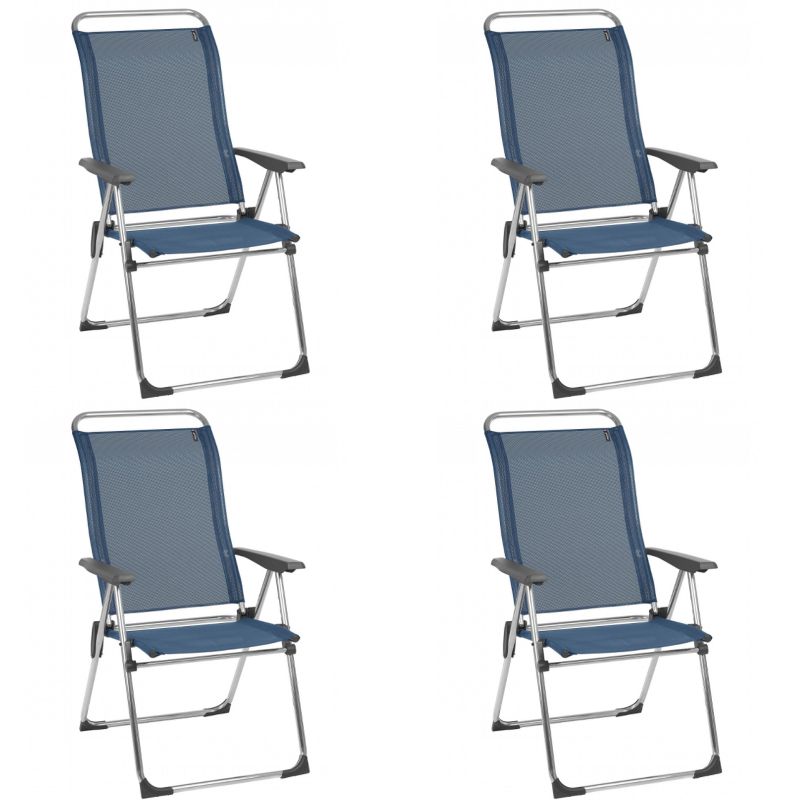 Lafuma Alu Cham Folding, Adjustable 5-Position Reclining Outdoor Mesh Sling Chair for Camping, Beach, Backyard, and Patio, Ocean Blue (Set of 4), 1 of 5