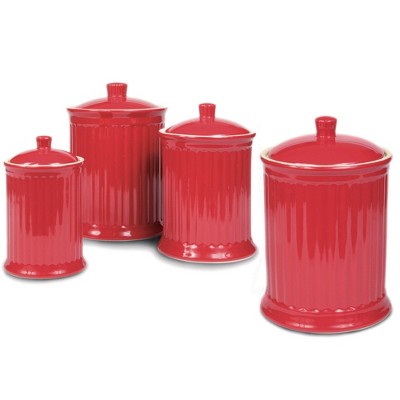 Omniware Simsbury 4-Piece Canister Set, Stoneware Kitchen Storage with Silicone-Sealed Lids, Lead-Free Glaze, Rustic Farmhouse Containers