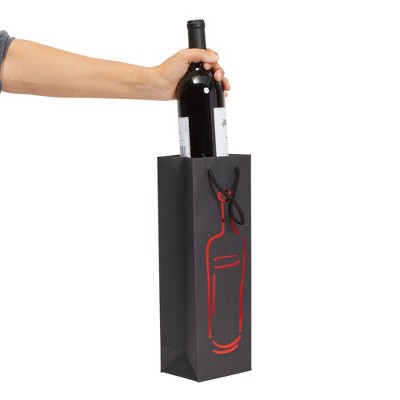 Elegant Black Metallic Foil Wine Gift Bags with Handles, 12 Pack