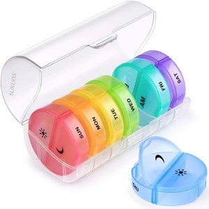 Sukuos 7-Day 2x Pill Organizer, Large Daily Pill Cases for Pills, Vitamins, Fish Oil & Supplements - 1 of 4