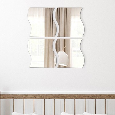 Evideco French Home Goods Set of 4 Large Decorative Self-Adhesive Mirrors, Available in 3 Shapes – Perfect for Modern Wall Decor in Any Room
