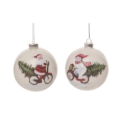Transpac Glass Christmas Bike Ornament Set of 2 Christmas Home Decorations