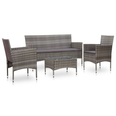 VidaXL 2 Piece Patio Lounge Set with Cushions Poly Rattan Gray