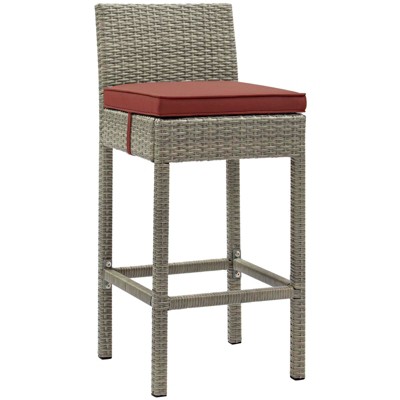 Modway Conduit Outdoor Patio Wicker Rattan Bar Stool - Light Gray Currant - Powder-Coated Aluminum Frame , Frame:Aluminium tube, Wintech Light Grey r