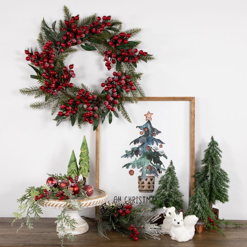 Northlight 18" Unlit Frosted Green Leaves and Red Berries Artificial Christmas Wreath, 4 of 9