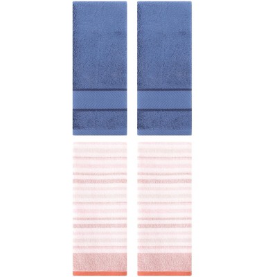 REGALWOVEN 4 Pcs Cotton Soft Comfortable Absorbent Striped Hand Towel