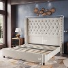 Bed Frame with 61.4" Headboard,Velvet Tufted and Handmade Pleat Deep Button - 3 of 4