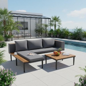 YOOCOZZ L-Shaped Acacia Wood  Outdoor Sofa Set with Side Table - 1 of 4