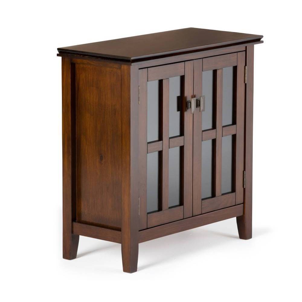 Photos - Wardrobe Stratford Low Storage Cabinet Russet Brown - WyndenHall: Tempered Glass Doors, Pine Frame, Adjustable Shelves