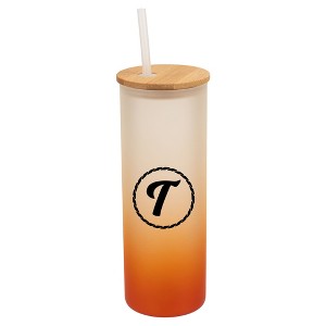 Elanze Designs T Monogram Letter Initial Rope Circle Wrap-Around Design 25 Ounce Frosted Gradient Glass On-The-Go Coffee Travel Skinny Tumbler Mug - 1 of 1