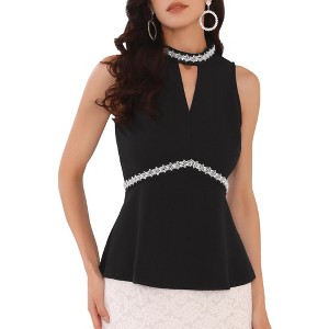 INSPIRE CHIC Women's Halter Tops Beaded Mock Neck Keyhole Sleeveless Cocktail Peplum Blouse - 1 of 4
