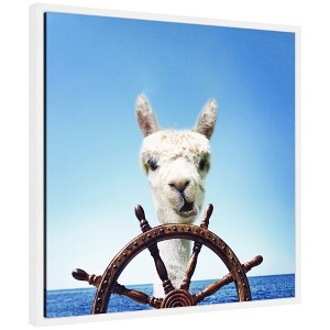 Kate & Laurel All Things Decor 22"x22" Sylvie Boat Animal Alpaca Framed Canvas by The Creative Bunch Studio White - 1 of 4