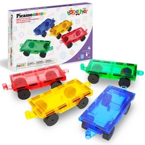 PicassoTiles 4PC Magnetic Tiles Car Truck Base Construction Building ...