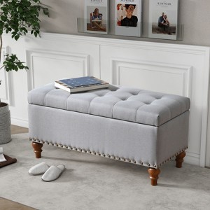 CAVINAS Modern Pull-Open Top Rectangular Ottoman Bench with Storage,Linen Button Tufted Ottoman for Living Room - 1 of 4