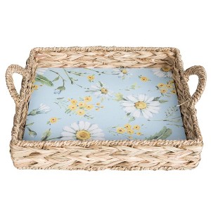 Transpac MDF Woven Tray with Daisy Pattern Home Decorations Spring - 1 of 1