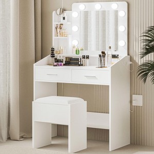 Vanity Desk with Mirror and Stool, Makeup Table with 2 Drawers | Modern Dressing Table for Bedroom - 1 of 4